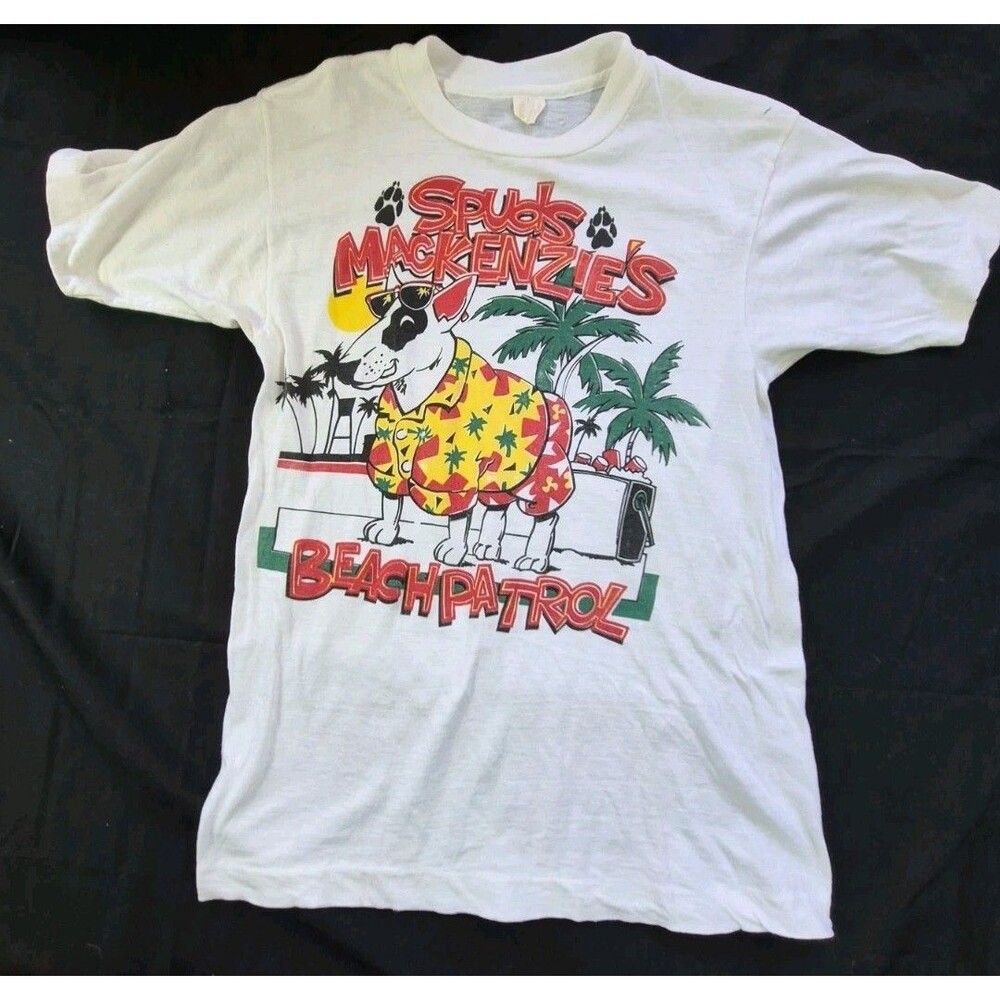 Vtg 80s Spuds Mackenzie Beach Patrol T Shirt Unisex Size S(?) Single Stitch Flaw